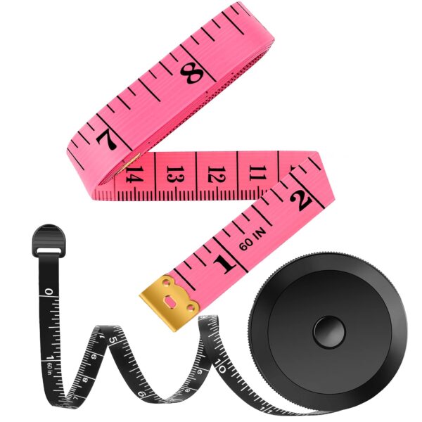 iBayam 2 Pack Tape Measure Measuring Tape for Body Fabric Sewing Tailor Cloth Knitting Vinyl Home Craft Measurements, 60-Inch Soft Fashion Pink & Retractable Black Double Scales...