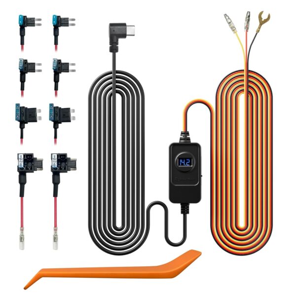REDTIGER Dash Cam Acc Multi-Size Hardwire Kit with Voltage Indicator for Dash Camera, USB C Power Port, 24H Parking Monitoring with Low Voltage Protection